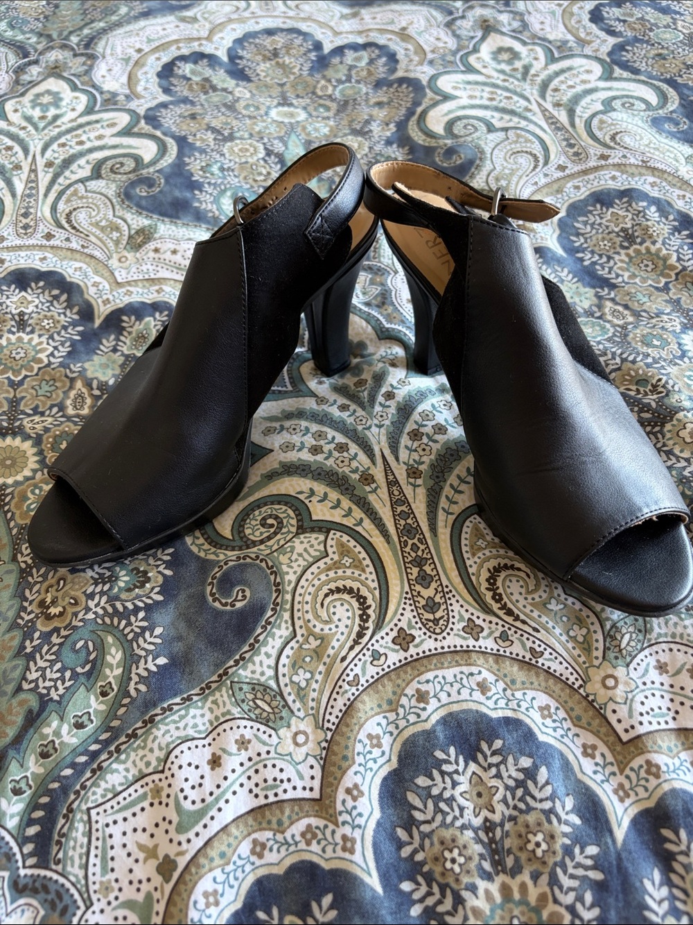 Naturalizer Black Peep-Toe Slingback Heels